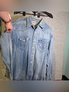 Wrangler Light Blue Denim Button-Down Western Shirt Size XL